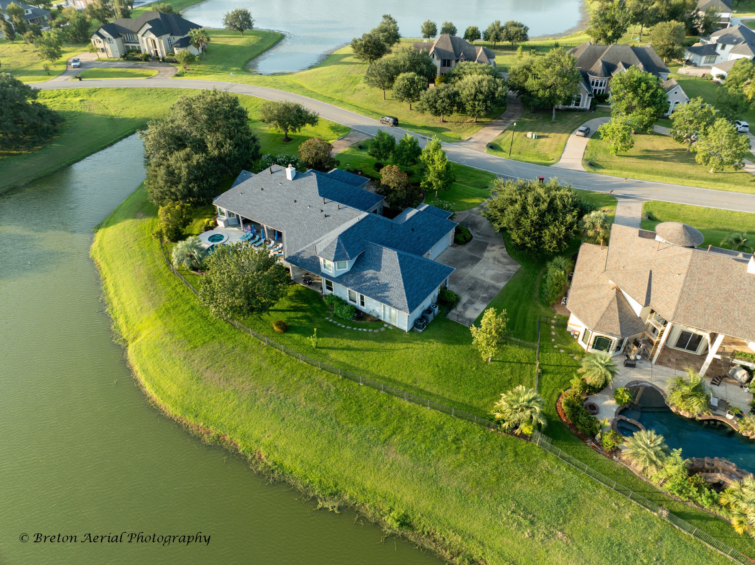 Greatwood waterfront home in Richmond photographed from above